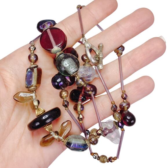 VTG Iridescent Glass Bead Necklace Cube Round Geometric Shapes Unique Statement - Picture 6 of 11